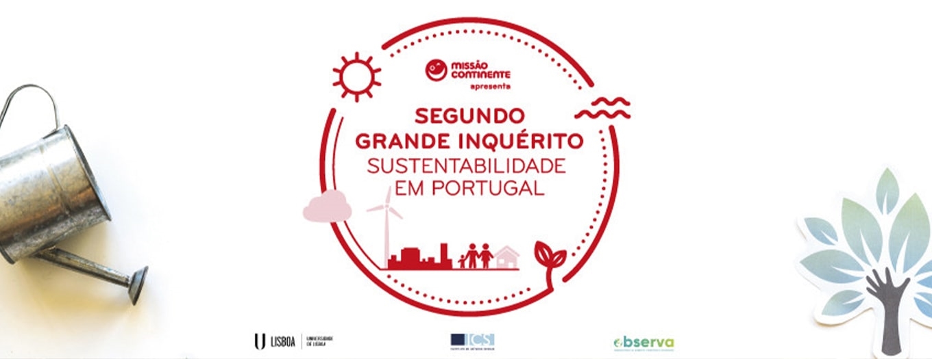 Imagem com titulo “Segundo grande inquérito sustentabilidade em Portugal” e imagens de um regador e de uma árvore