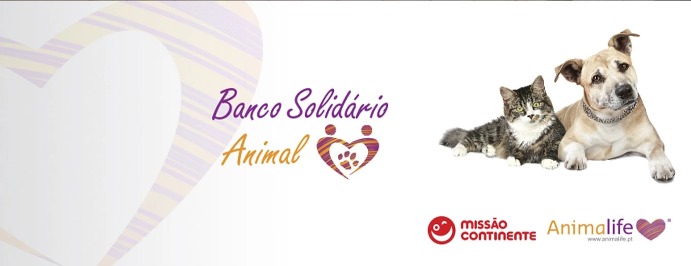 Banner com o logo do Banco Solidário Animal e com fotografia de um gato e de um cão