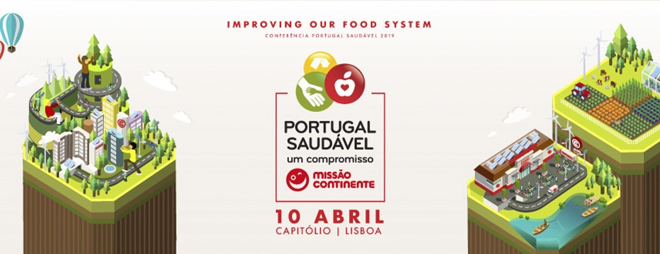 Banner da iniciativa Portugal Saudável com ilustração de uma cidade